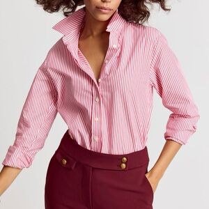 The Shirt Rochelle Behrens Icon Red White Stripe Long Sleeve Button Down Large